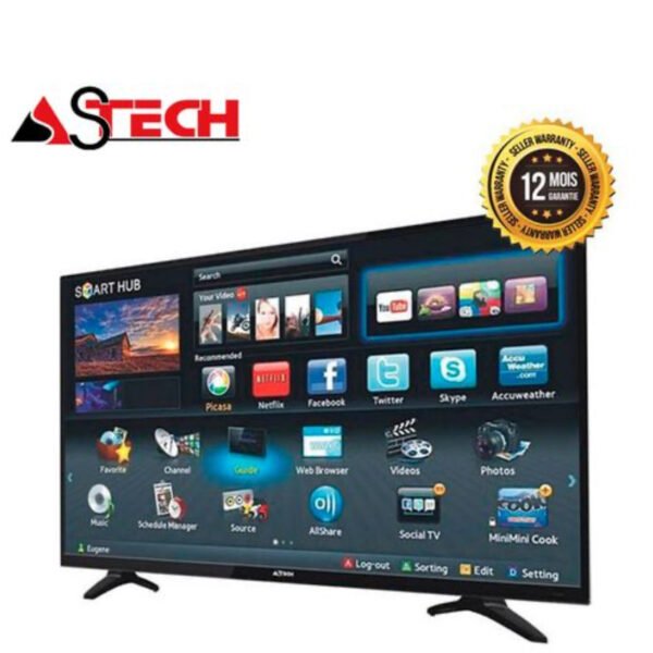 Astech Téléviseur Smart TV LED 55 Pouces Androïde - Full HD - Garantie 12 Mois - Noir